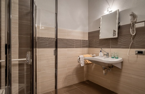 foto del bagno in camera Azalea con un lavandino con specchio